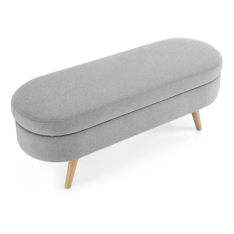 GDFStudio - Banc Ottoman de Rangement Emma en Lin Plissé avec Pieds en Bois d'Hévéa Durables