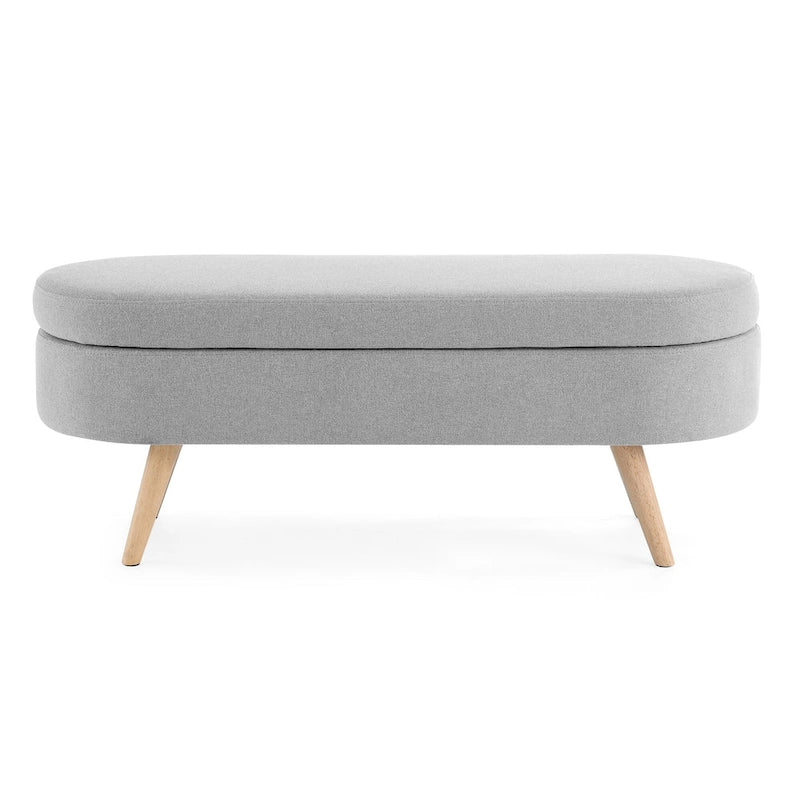 GDFStudio - Banc Ottoman de Rangement Emma en Lin Plissé avec Pieds en Bois d'Hévéa Durables
