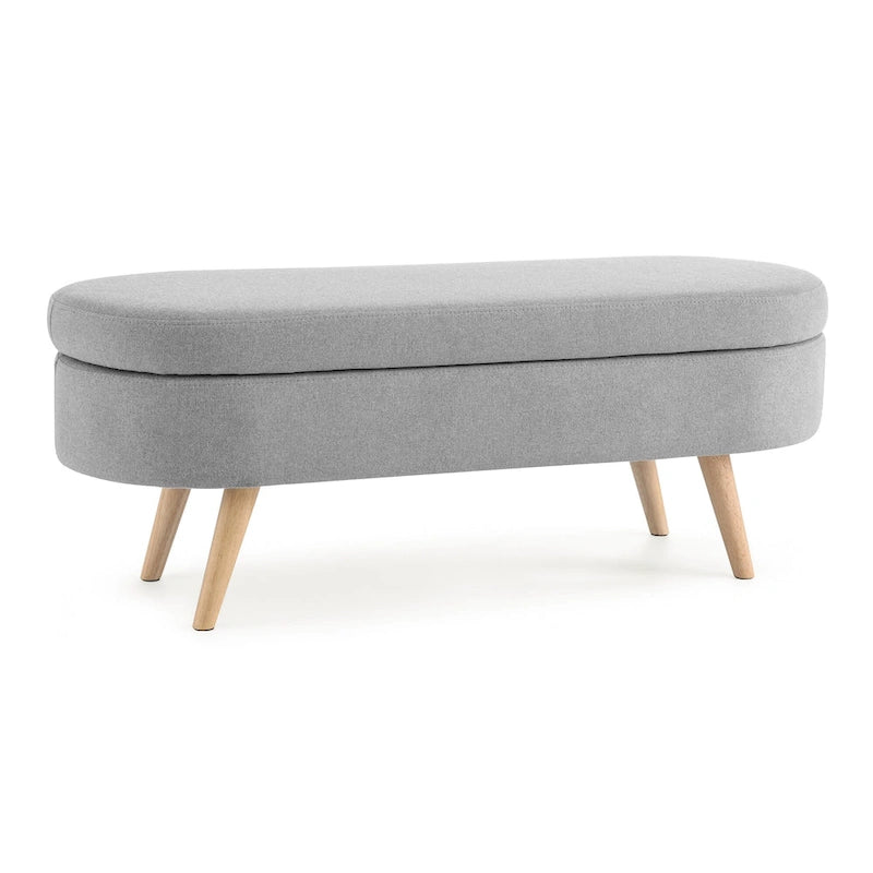 GDFStudio - Banc Ottoman de Rangement Emma en Lin Plissé avec Pieds en Bois d'Hévéa Durables