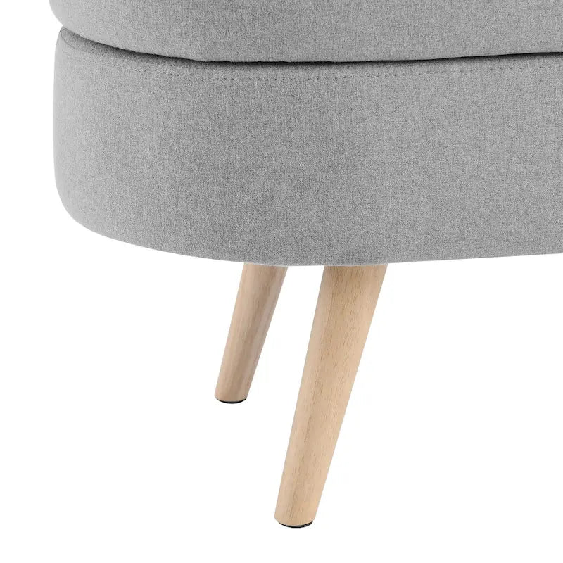 GDFStudio - Banc Ottoman de Rangement Emma en Lin Plissé avec Pieds en Bois d'Hévéa Durables