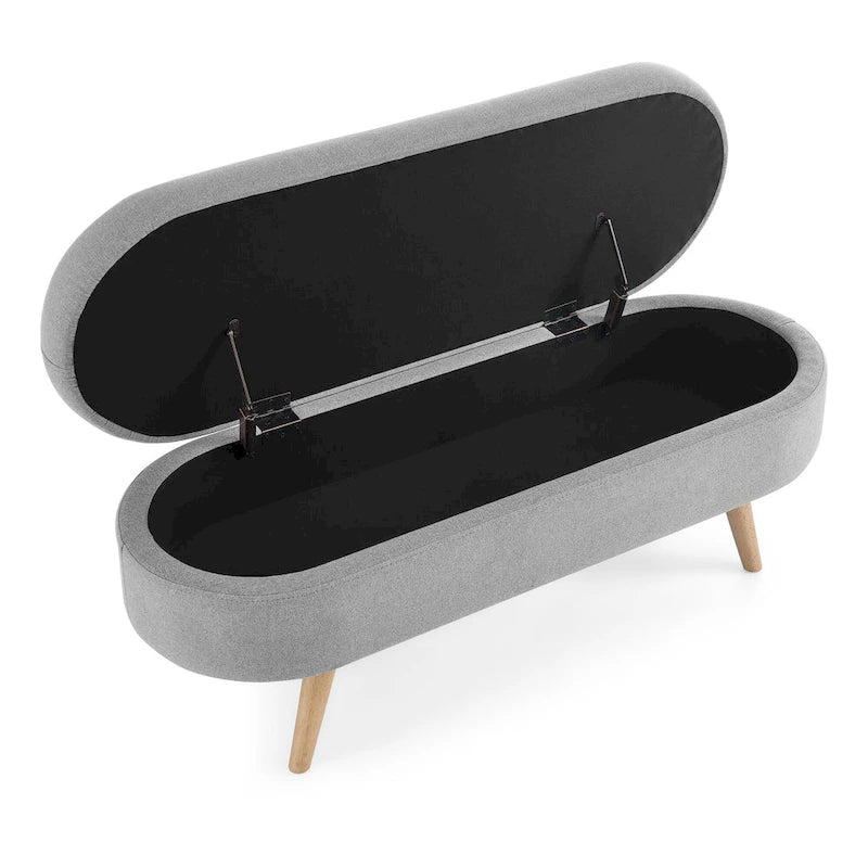 GDFStudio - Banc Ottoman de Rangement Emma en Lin Plissé avec Pieds en Bois d'Hévéa Durables