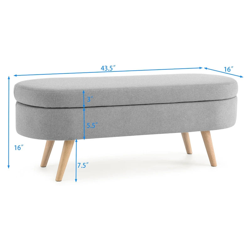 GDFStudio - Banc Ottoman de Rangement Emma en Lin Plissé avec Pieds en Bois d'Hévéa Durables