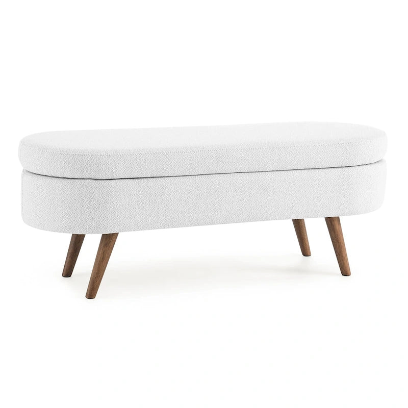 GDFStudio - Banc Ottoman de Rangement Emma en Lin Plissé avec Pieds en Bois d'Hévéa Durables