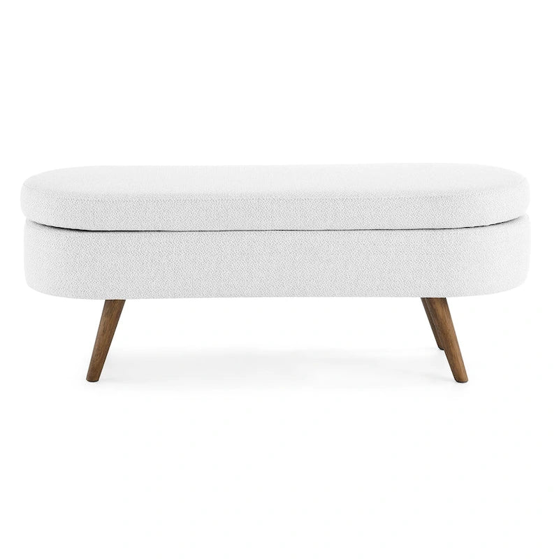 GDFStudio - Banc Ottoman de Rangement Emma en Lin Plissé avec Pieds en Bois d'Hévéa Durables