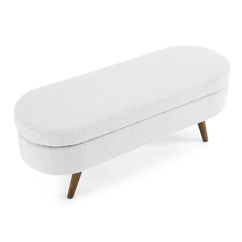 GDFStudio - Banc Ottoman de Rangement Emma en Lin Plissé avec Pieds en Bois d'Hévéa Durables