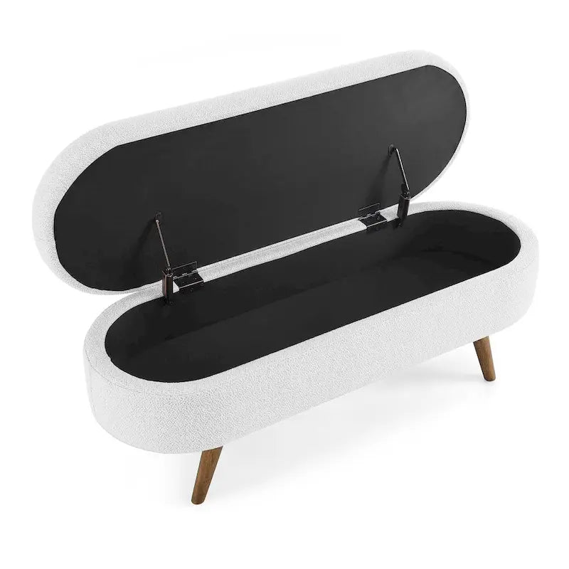 GDFStudio - Banc Ottoman de Rangement Emma en Lin Plissé avec Pieds en Bois d'Hévéa Durables