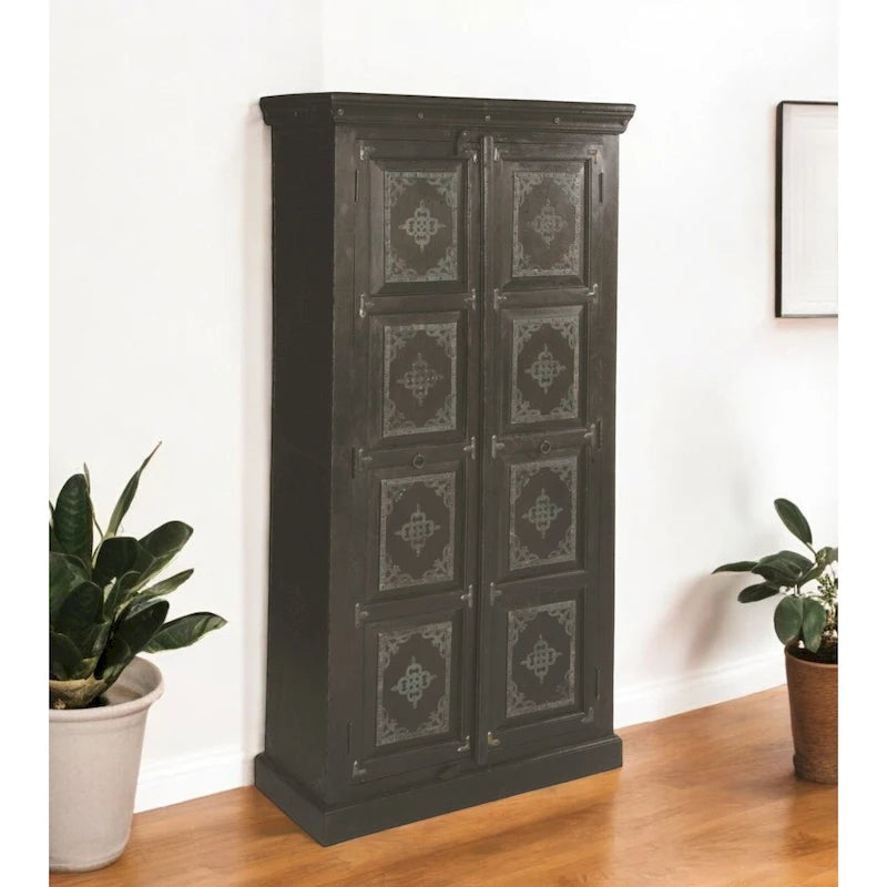 HomeRoots 72 Garde-manger ou placard de rangement en bois massif marron foncé - 36' X '72' X '16