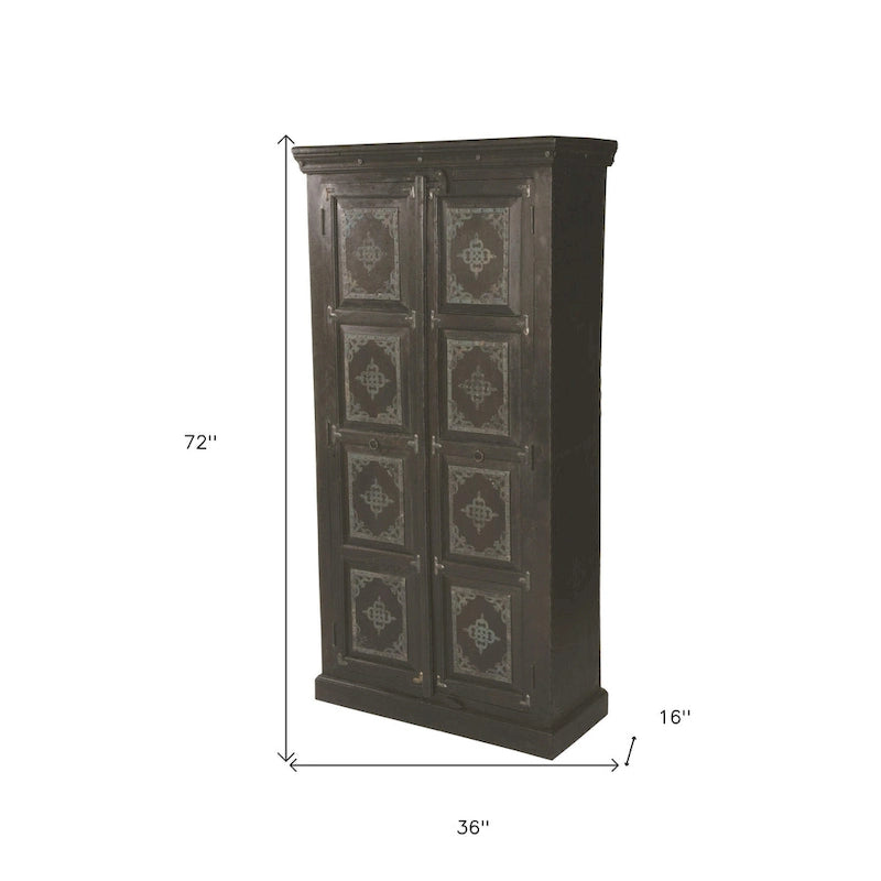 HomeRoots 72 Garde-manger ou placard de rangement en bois massif marron foncé - 36' X '72' X '16