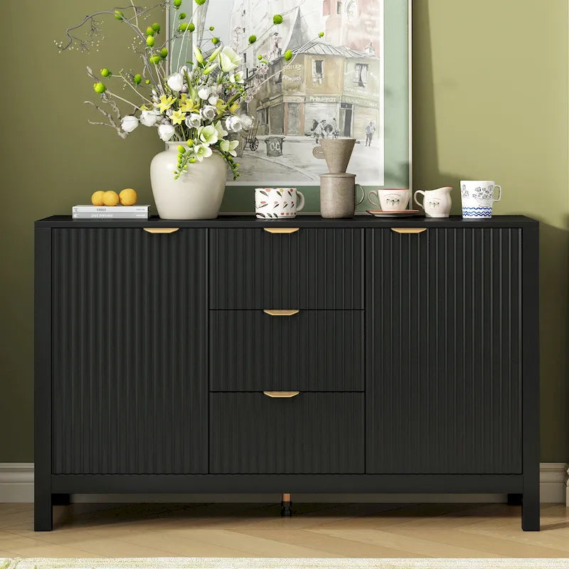 Meuble Buffet de Rangement 47,2" avec Design Vague - 3 Étagères Réglables et 3 Tiroirs - N/A