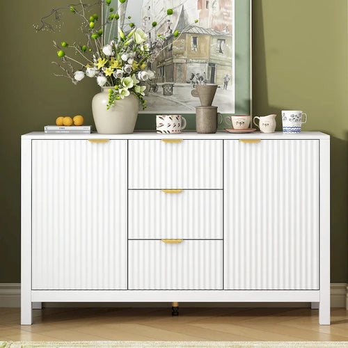 47.2W Sideboard Buffet Cabinet with Wave Design - 3 Adjustable Shelves and 3 Drawers - N/A
