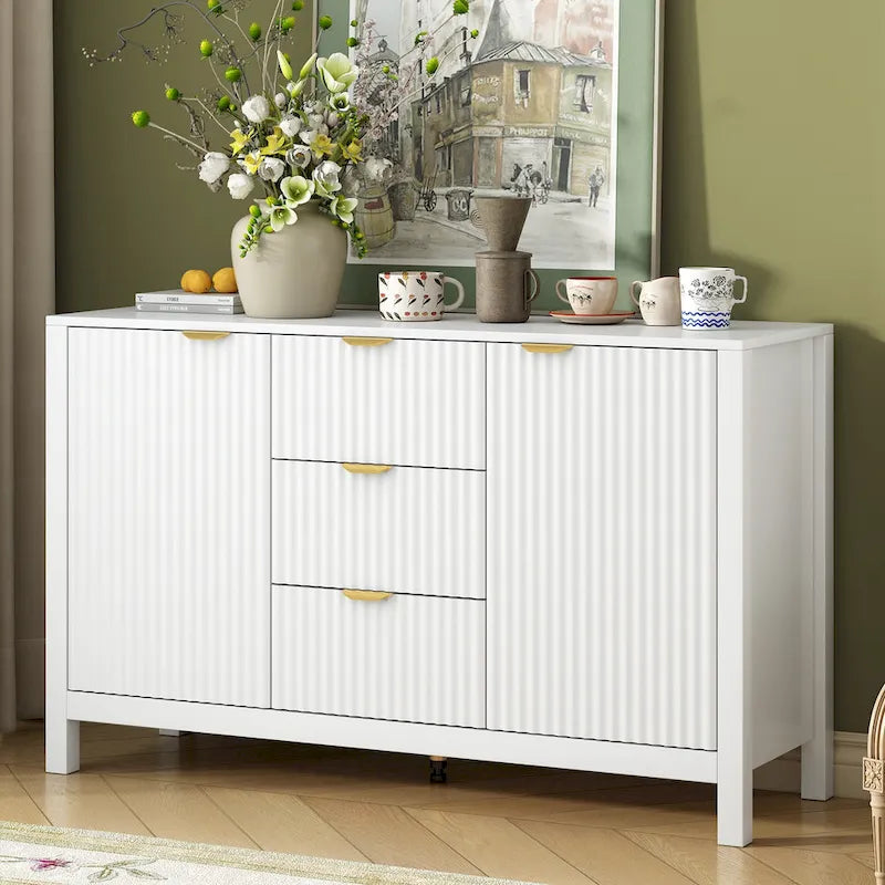 Meuble Buffet de Rangement 47,2" avec Design Vague - 3 Étagères Réglables et 3 Tiroirs - N/A