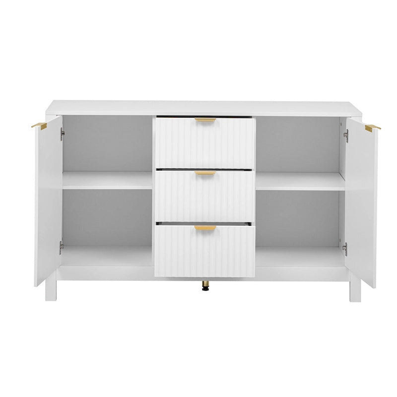 Meuble Buffet de Rangement 47,2" avec Design Vague - 3 Étagères Réglables et 3 Tiroirs - N/A