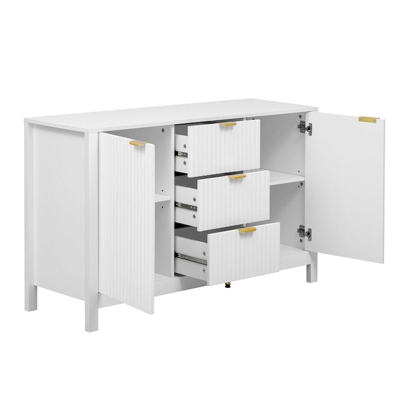Meuble Buffet de Rangement 47,2" avec Design Vague - 3 Étagères Réglables et 3 Tiroirs - N/A