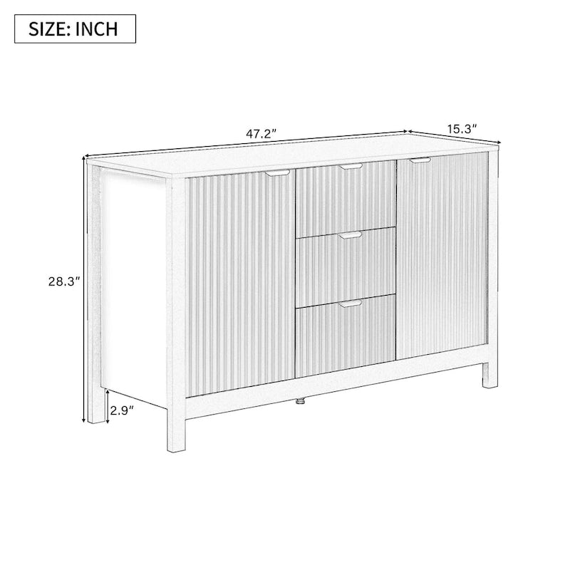 Meuble Buffet de Rangement 47,2" avec Design Vague - 3 Étagères Réglables et 3 Tiroirs - N/A