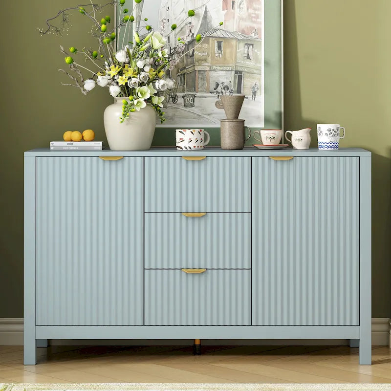Meuble Buffet de Rangement 47,2" avec Design Vague - 3 Étagères Réglables et 3 Tiroirs - N/A