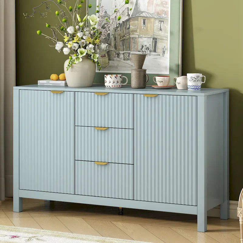 Meuble Buffet de Rangement 47,2" avec Design Vague - 3 Étagères Réglables et 3 Tiroirs - N/A