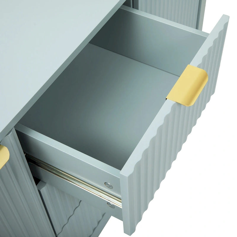 Meuble Buffet de Rangement 47,2" avec Design Vague - 3 Étagères Réglables et 3 Tiroirs - N/A