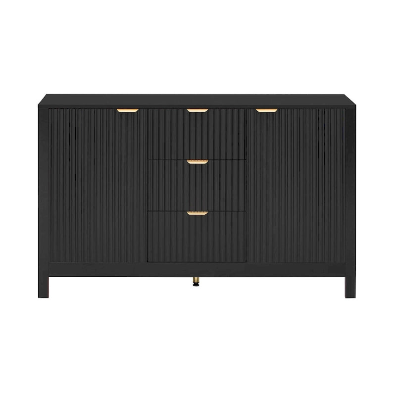 Meuble Buffet de Rangement 47,2" avec Design Vague - 3 Étagères Réglables et 3 Tiroirs - N/A