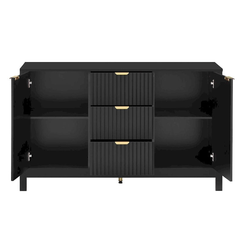 Meuble Buffet de Rangement 47,2" avec Design Vague - 3 Étagères Réglables et 3 Tiroirs - N/A