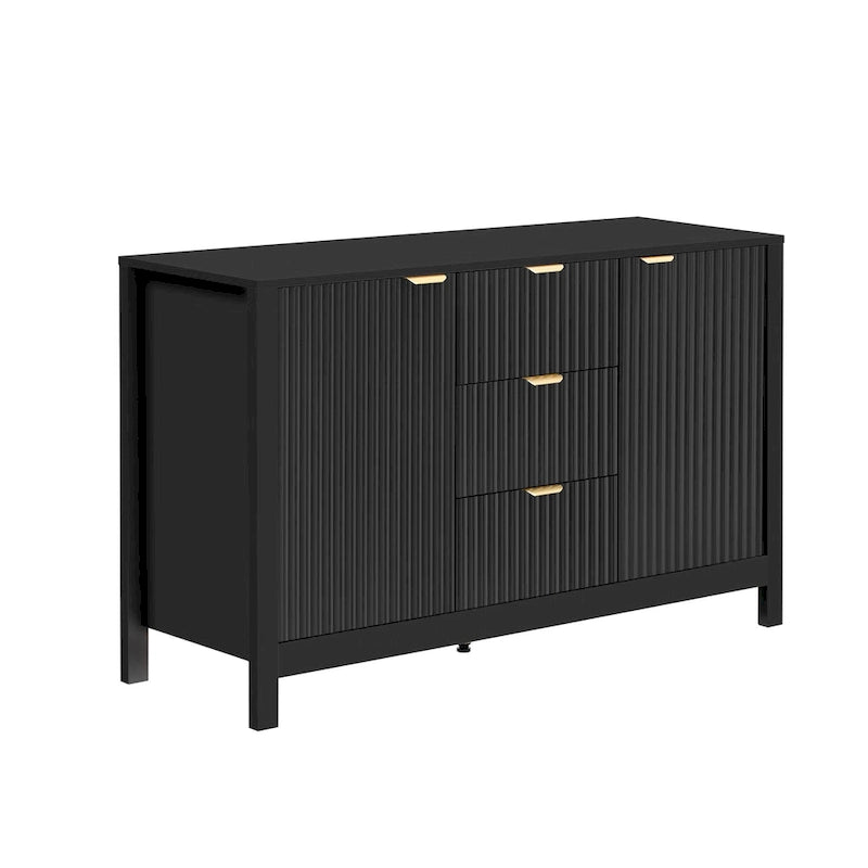 Meuble Buffet de Rangement 47,2" avec Design Vague - 3 Étagères Réglables et 3 Tiroirs - N/A