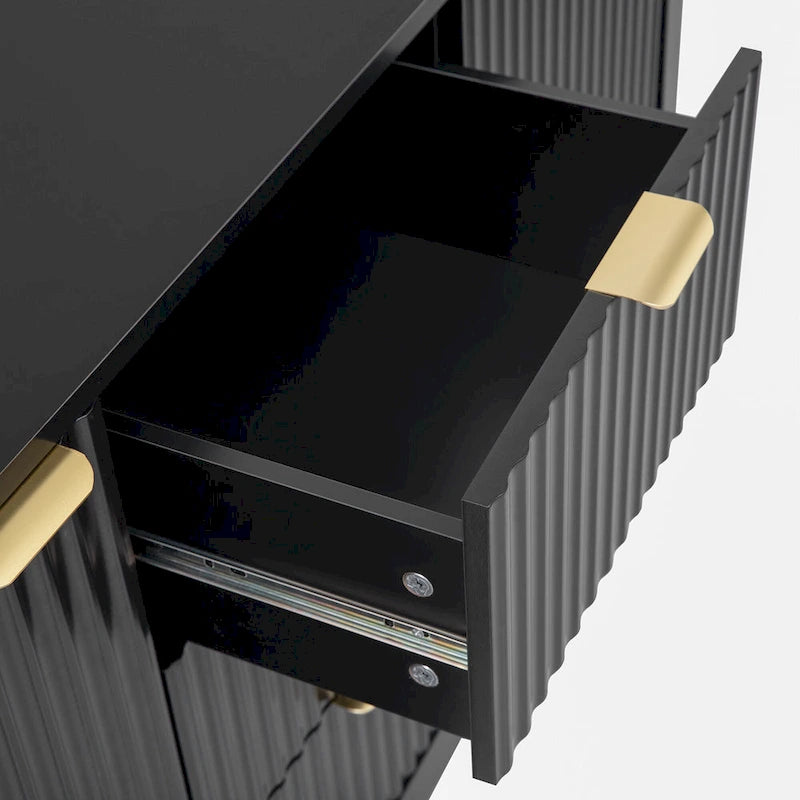 Meuble Buffet de Rangement 47,2" avec Design Vague - 3 Étagères Réglables et 3 Tiroirs - N/A