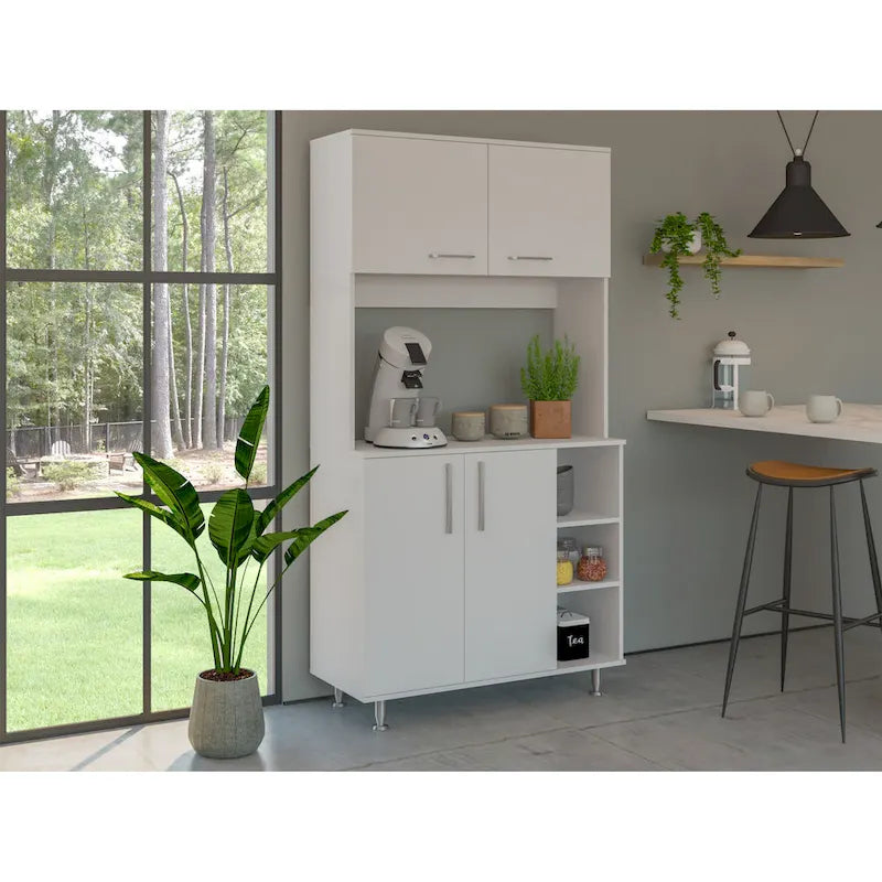 Meuble de cuisine double porte, quatre pieds, trois étagères