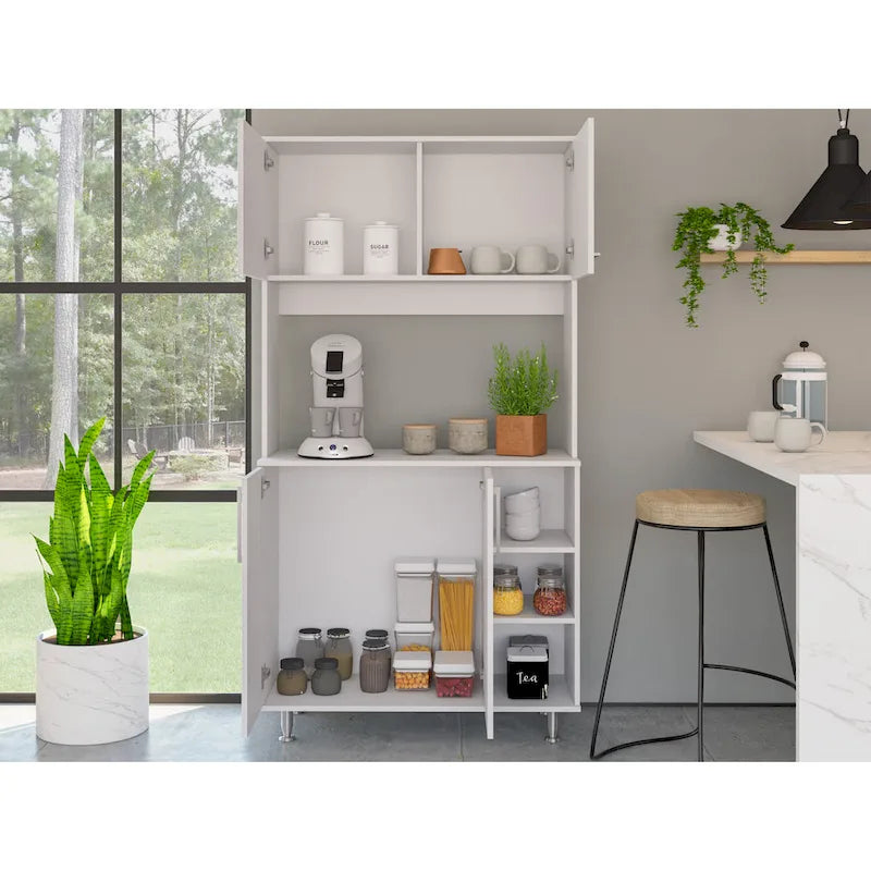 Meuble de cuisine double porte, quatre pieds, trois étagères