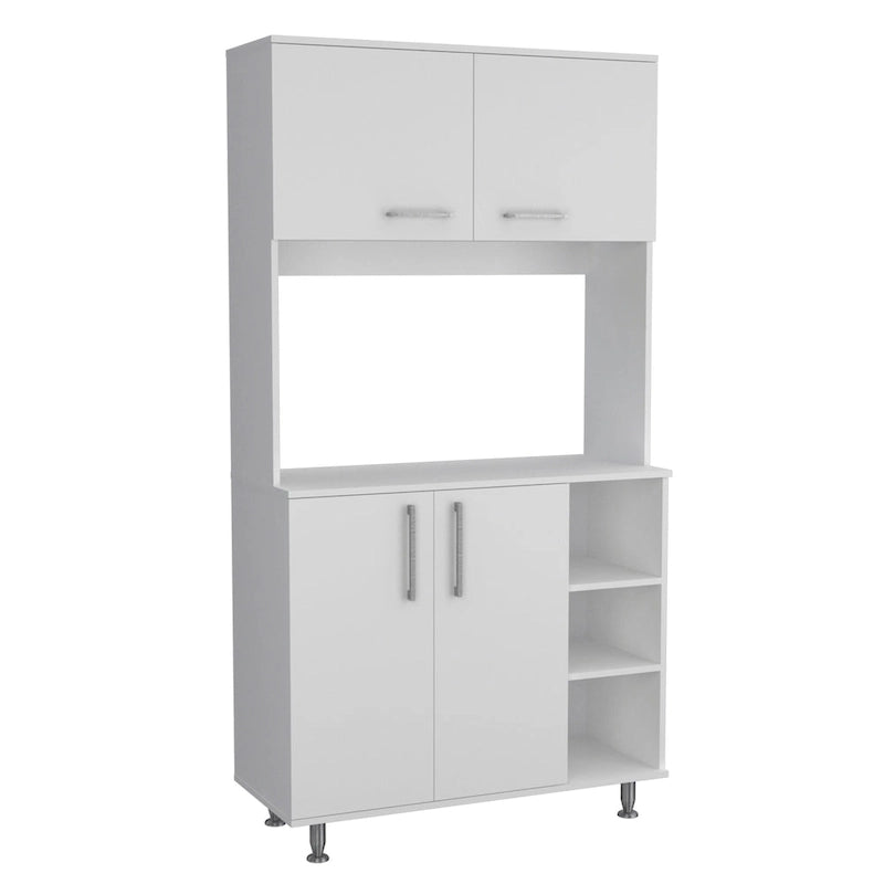 Meuble de cuisine double porte, quatre pieds, trois étagères