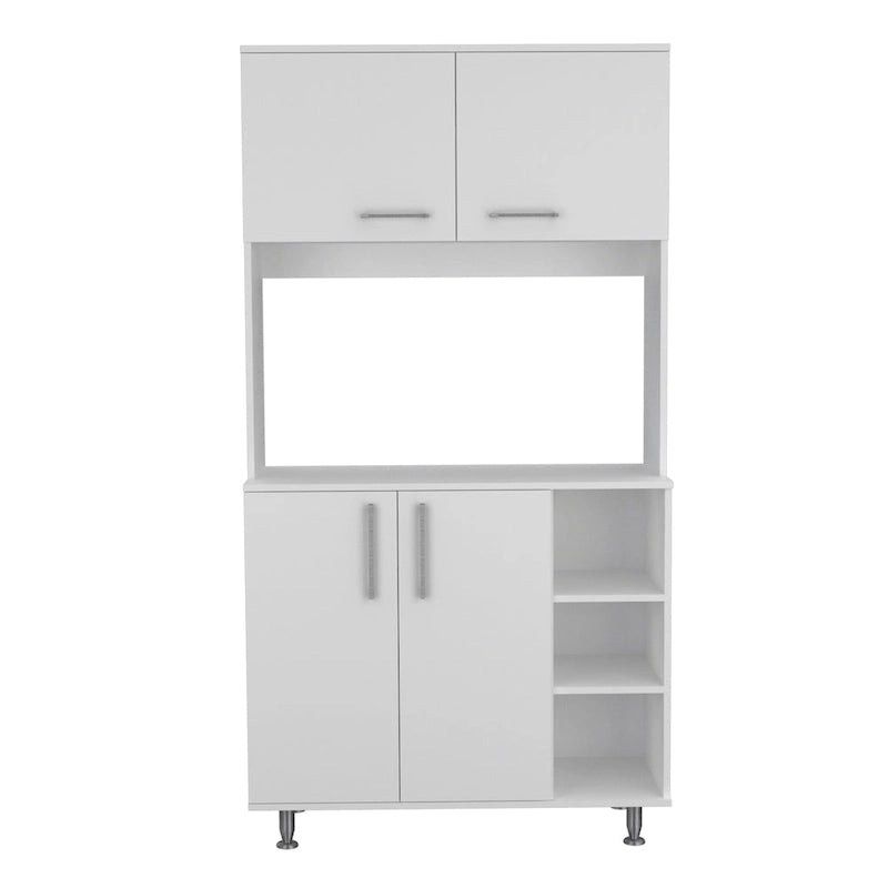 Meuble de cuisine double porte, quatre pieds, trois étagères