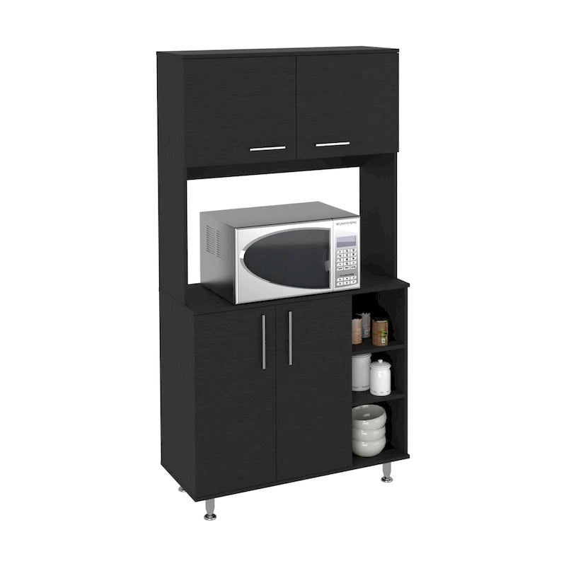 Meuble de cuisine double porte, quatre pieds, trois étagères