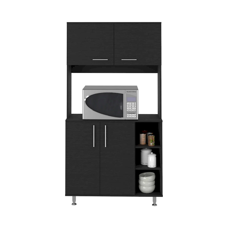 Meuble de cuisine double porte, quatre pieds, trois étagères