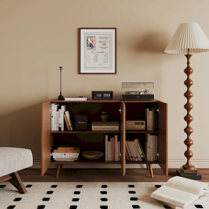 Meuble TV console de rangement d'entrée de style ferme, buffet d'appoint avec portes et étagères