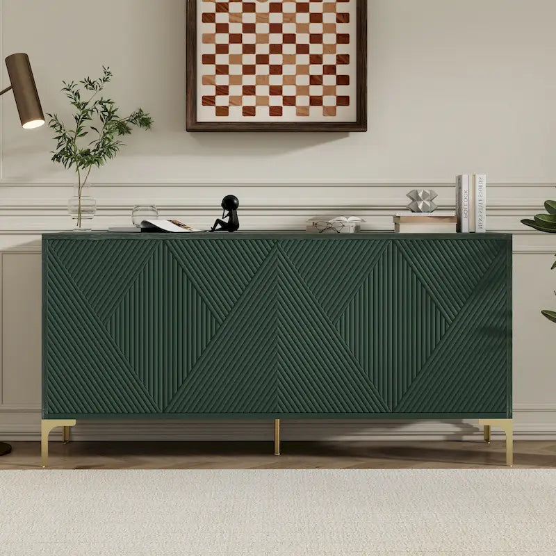 Buffet 4 portes de 152 cm avec portes sculptées et étagères réglables pour entrée, salle à manger, salon