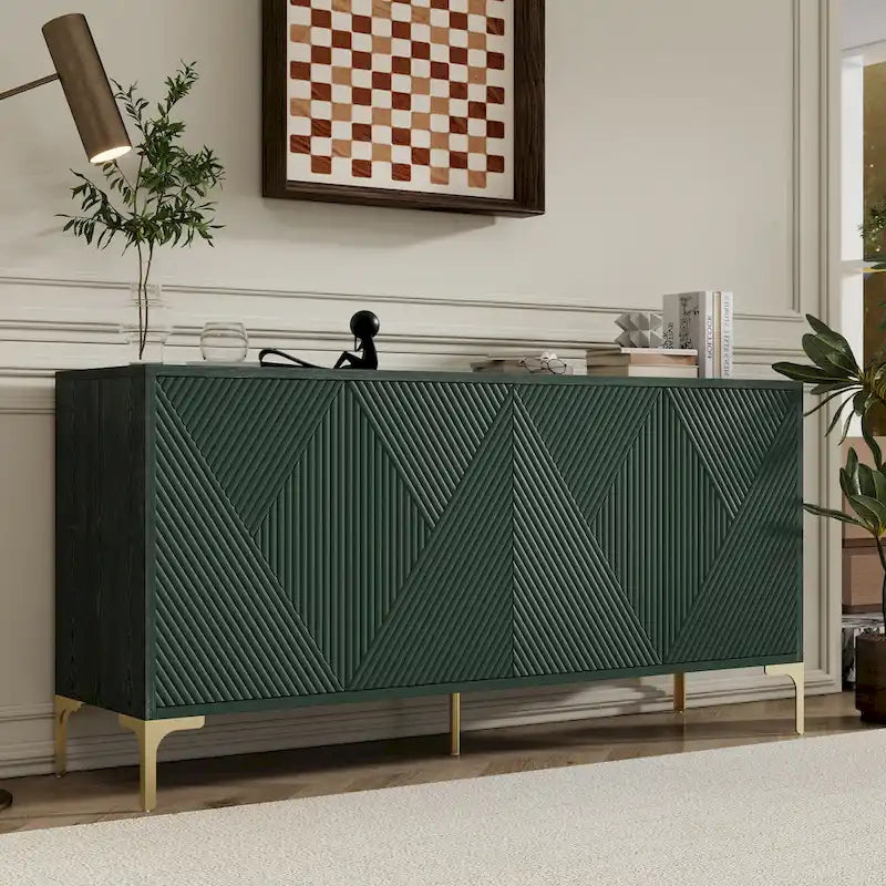 Buffet 4 portes de 152 cm avec portes sculptées et étagères réglables pour entrée, salle à manger, salon