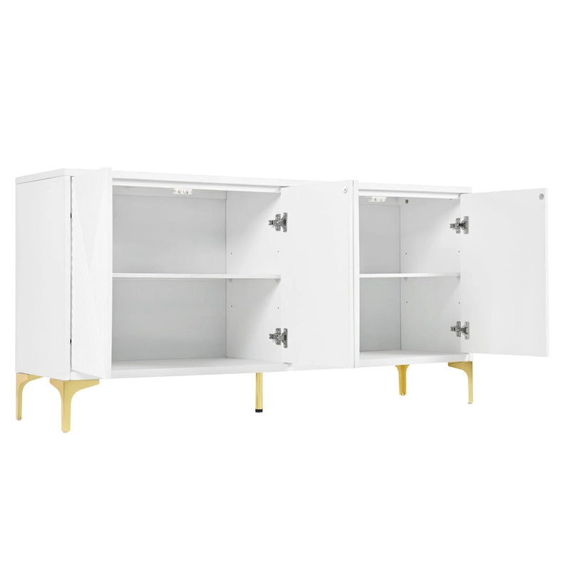 Buffet 4 portes de 152 cm avec portes sculptées et étagères réglables pour entrée, salle à manger, salon