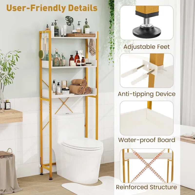 Costway Étagère de Salle de Bain 3 Niveaux Gain de Place pour WC – Voir Détails