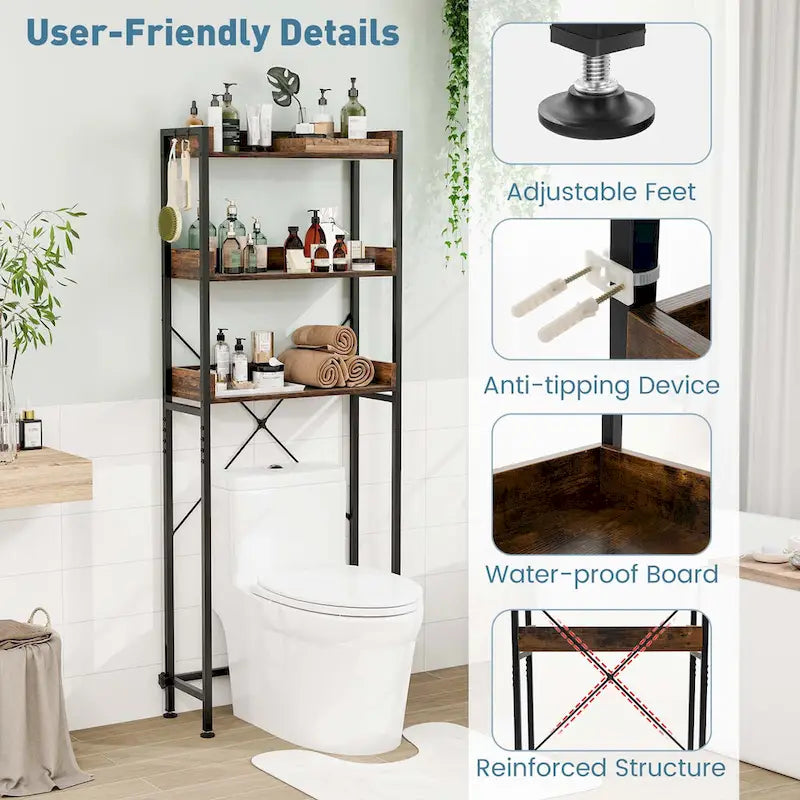 Costway Étagère de Salle de Bain 3 Niveaux Gain de Place pour WC – Voir Détails