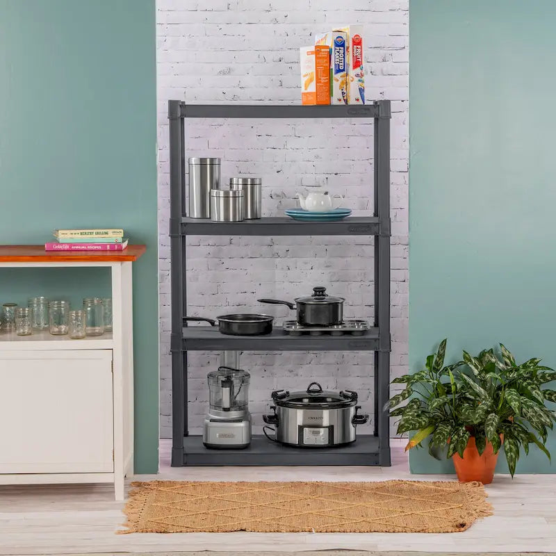 Unité de rangement en plastique Sterilite à 4 tablettes, grise, paquet de 3 - 3 paquets