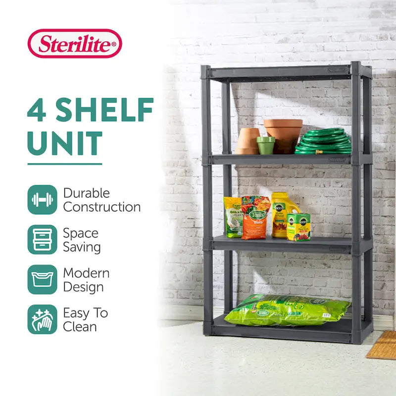 Unité de rangement en plastique Sterilite à 4 tablettes, grise, paquet de 3 - 3 paquets