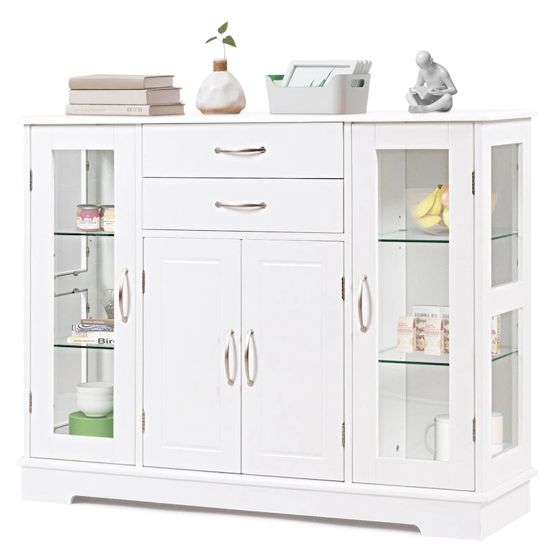 Costway Buffet Armoire de Rangement Console Meuble Bas avec Porte en Verre et Tiroirs