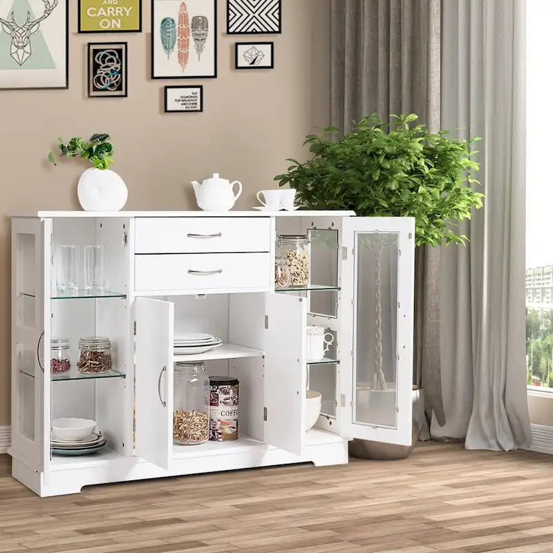 Costway Buffet Armoire de Rangement Console Meuble Bas avec Porte en Verre et Tiroirs