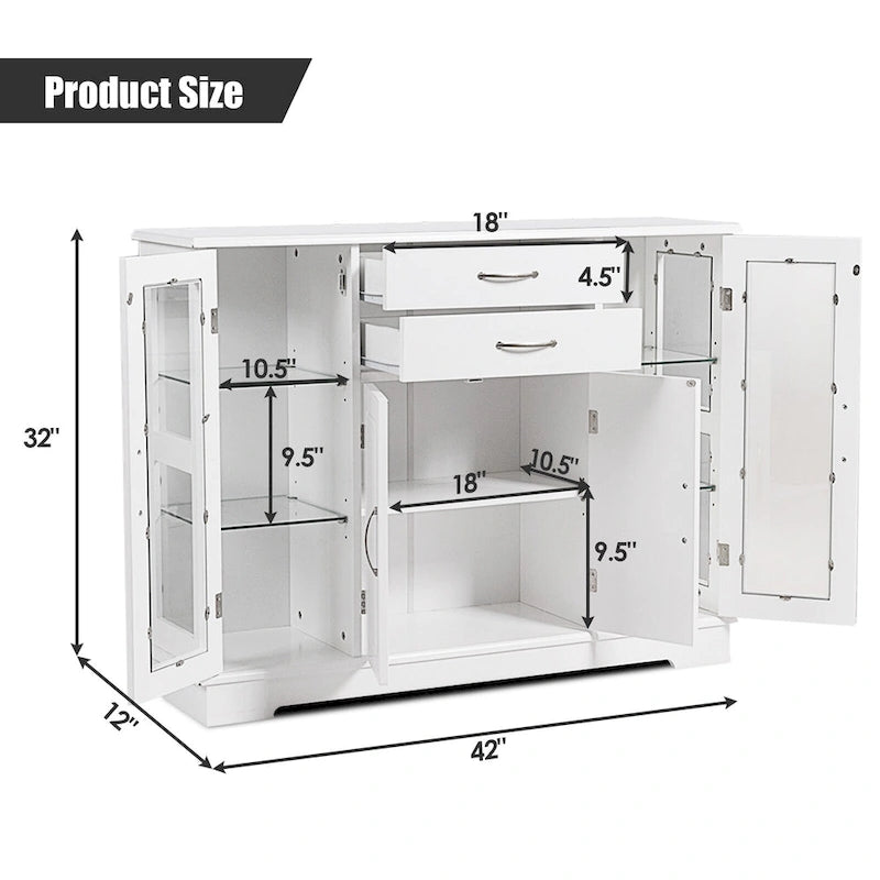 Costway Buffet Armoire de Rangement Console Meuble Bas avec Porte en Verre et Tiroirs