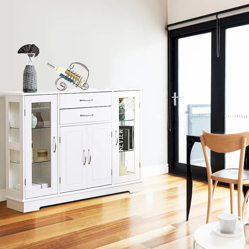 Costway Buffet Armoire de Rangement Console Meuble Bas avec Porte en Verre et Tiroirs