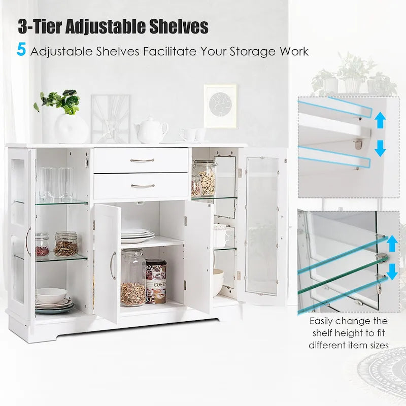 Costway Buffet Armoire de Rangement Console Meuble Bas avec Porte en Verre et Tiroirs