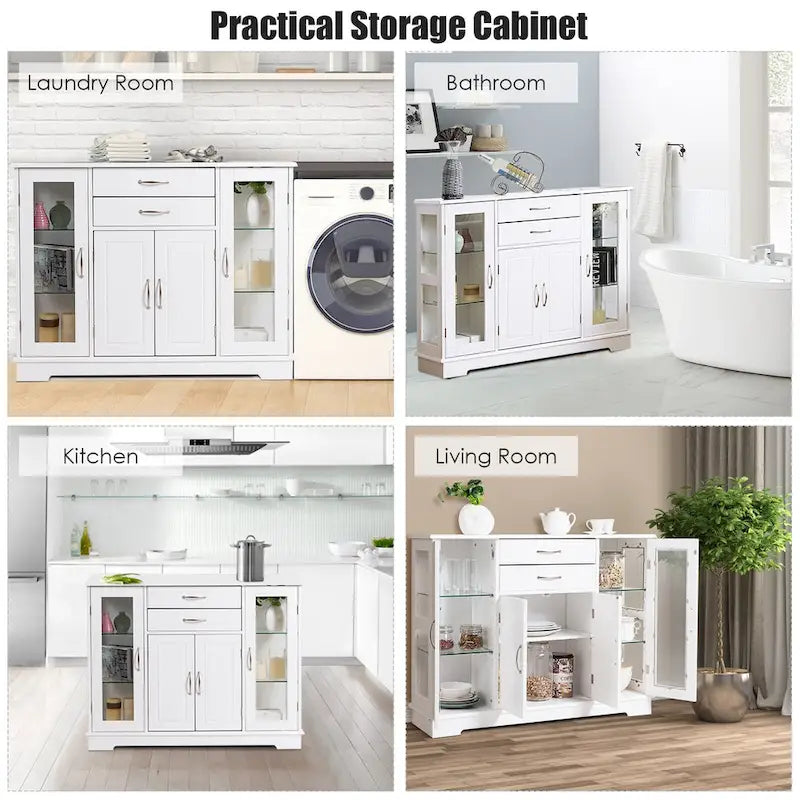 Costway Buffet Armoire de Rangement Console Meuble Bas avec Porte en Verre et Tiroirs