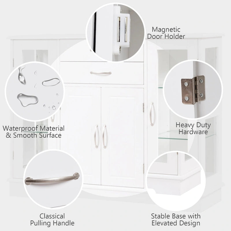 Costway Buffet Armoire de Rangement Console Meuble Bas avec Porte en Verre et Tiroirs