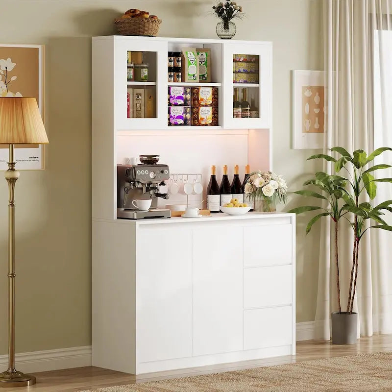 Meuble de rangement haut avec plan de travail et lumières LED
