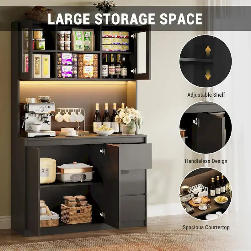 Meuble de rangement haut avec plan de travail et lumières LED