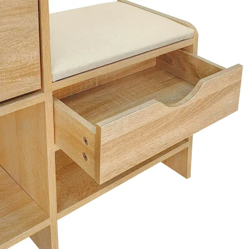 Meuble à chaussures en rotin de 120 cm avec 2 tiroirs basculants, meuble à chaussures étroit avec 1 tiroir de rangement et banc pour l'entrée