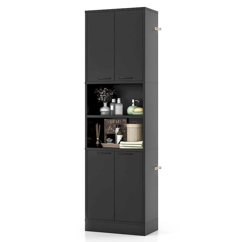 Meuble Colonne de Rangement WC Costway H 190 cm avec 4 Portes et 2 Compartiments Ouverts - Voir Détails